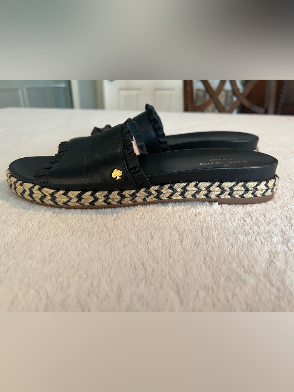 Kate Spade NY Zahara Black Leather Slide Sandal Slip On Espadrille Size 8